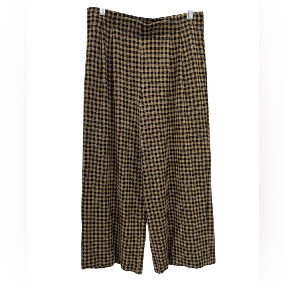 J. Jill Ponte Full-Leg Cropped Pants in Black and Camel Check - Small Petite